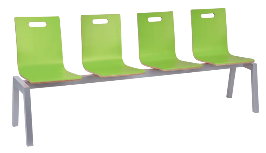 MEGAN PLUS 4, dřevěná lavice do čekárny, 4-sedák, zelená, kostra stříbrná