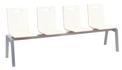 MEGAN PLUS 4, dřevěná lavice do čekárny, 4-sedák, bílá, kostra stříbrná