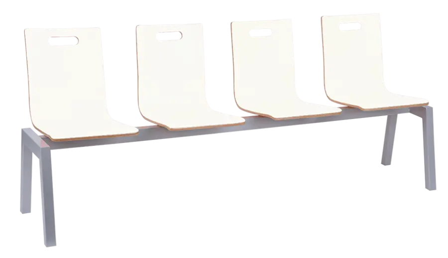 MEGAN PLUS 4, dřevěná lavice do čekárny, 4-sedák, bílá, kostra stříbrná