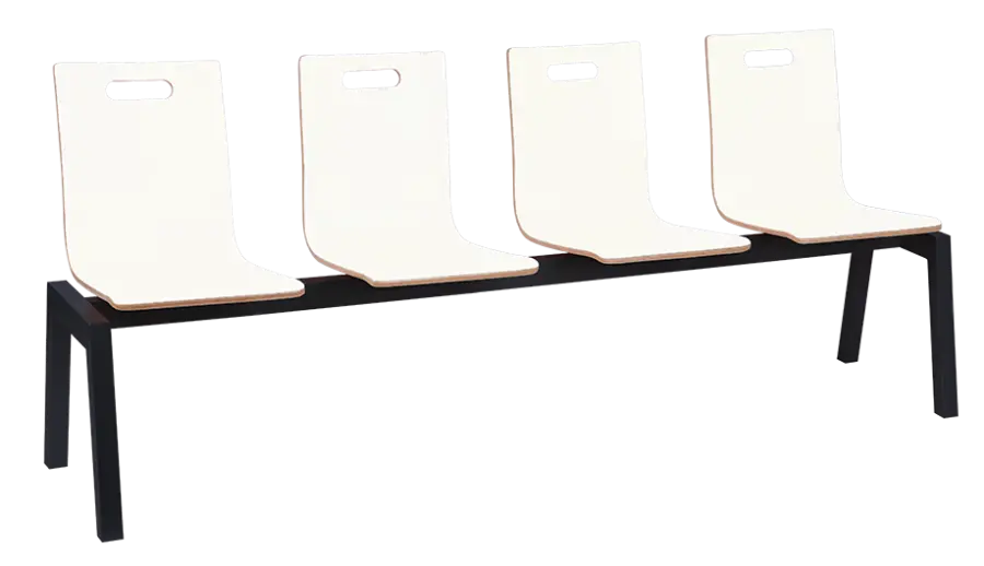 MEGAN PLUS 4, dřevěná lavice do čekárny, 4-sedák, bílá, kostra černá