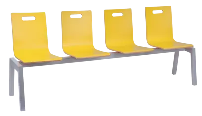 MEGAN PLUS 4, dřevěná lavice do čekárny, 4-sedák, žlutá, kostra stříbrná