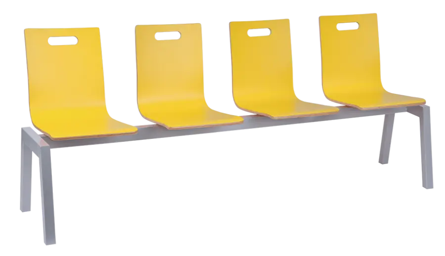 MEGAN PLUS 4, dřevěná lavice do čekárny, 4-sedák, žlutá, kostra stříbrná