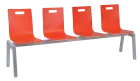 MEGAN PLUS 4, dřevěná lavice do čekárny, 4-sedák, červená, kostra stříbrná