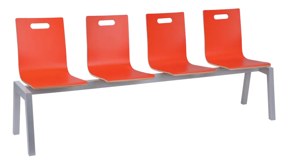 MEGAN PLUS 4, dřevěná lavice do čekárny, 4-sedák, červená, kostra stříbrná