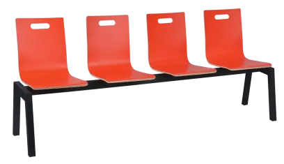 MEGAN PLUS 4, dřevěná lavice do čekárny, 4-sedák, červená, kostra černá