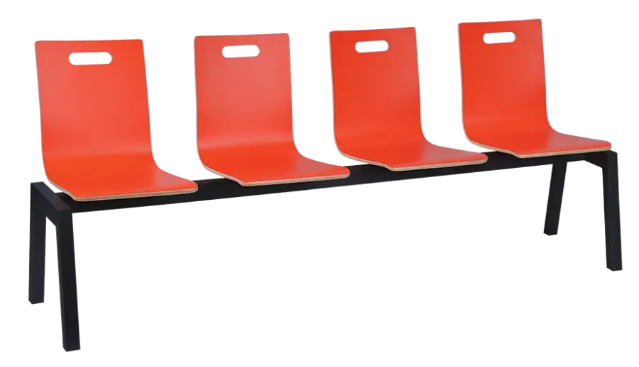 MEGAN PLUS 4, dřevěná lavice do čekárny, 4-sedák, červená, kostra černá