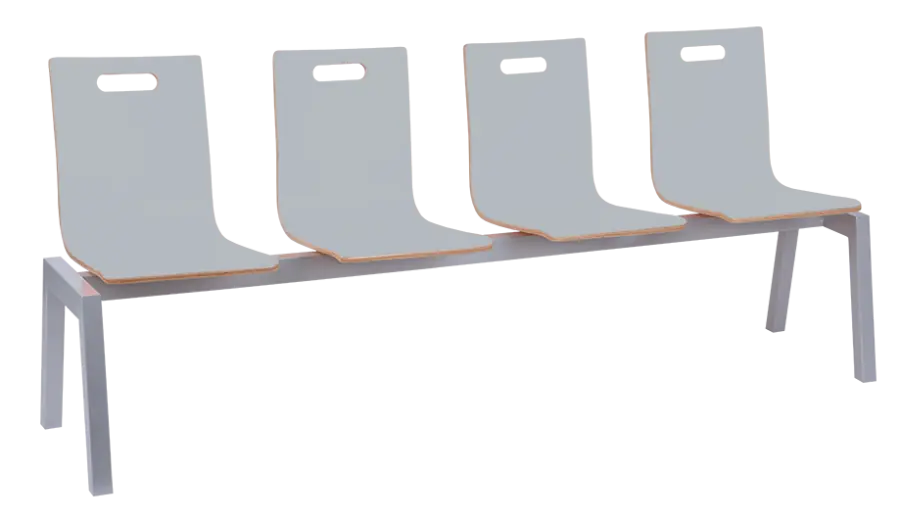 MEGAN PLUS 4, dřevěná lavice do čekárny, 4-sedák, šedá, kostra stříbrná