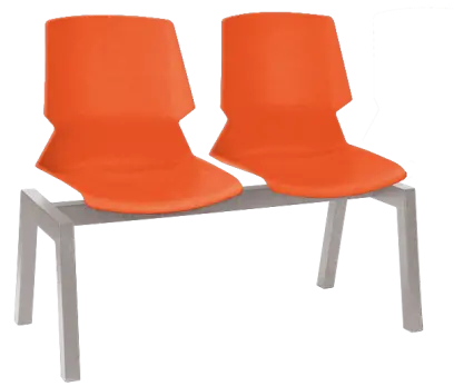 PRETTY 2, plastová lavice do čekárny, 2-sedák, oranžová, kostra stříbrná