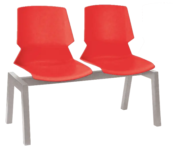 PRETTY 2, plastová lavice do čekárny, 2-sedák, červená, kostra stříbrná