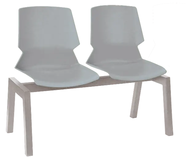 PRETTY 2, plastová lavice do čekárny, 2-sedák, světle šedá, kostra stříbrná