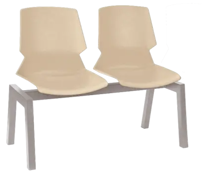 PRETTY 2, plastová lavice do čekárny, 2-sedák, světlá káva, kostra stříbrná