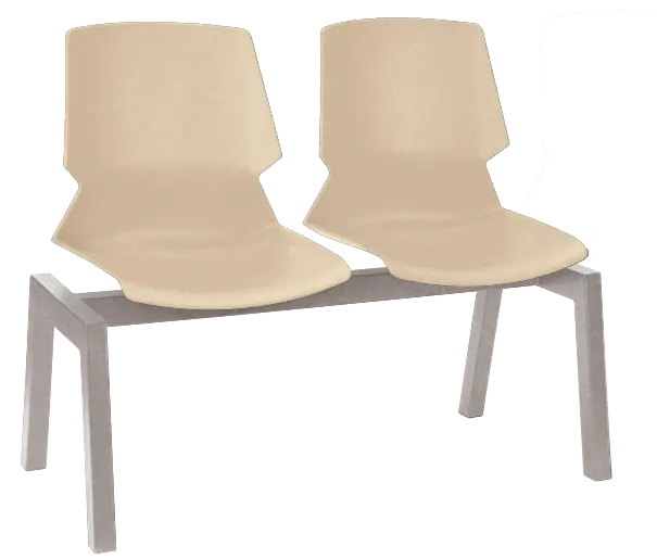 PRETTY 2, plastová lavice do čekárny, 2-sedák, světlá káva, kostra stříbrná