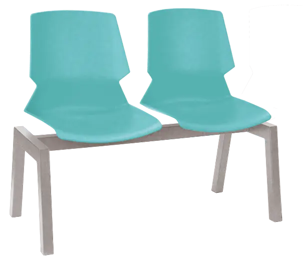 PRETTY 2, plastová lavice do čekárny, 2-sedák, tyrkysová, kostra stříbrná