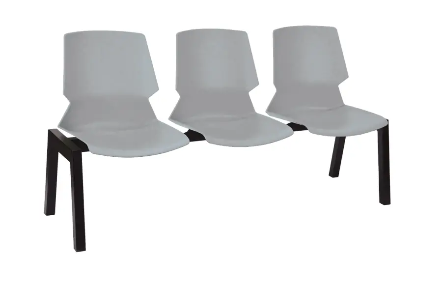 PRETTY 3, plastová lavice do čekárny, 3-sedák, světle šedá, kostra černá