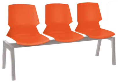 PRETTY 3, plastová lavice do čekárny, 3-sedák, oranžová, kostra stříbrná