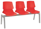 PRETTY 3, plastová lavice do čekárny, 3-sedák, červená, kostra stříbrná
