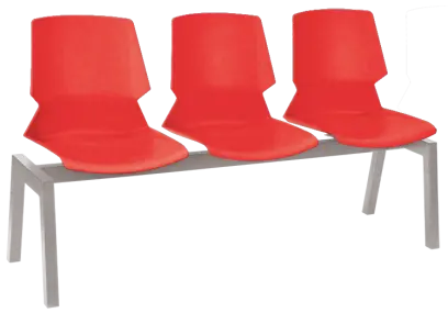 PRETTY 3, plastová lavice do čekárny, 3-sedák, červená, kostra stříbrná