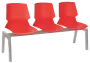 PRETTY 3, plastová lavice do čekárny, 3-sedák, červená, kostra stříbrná