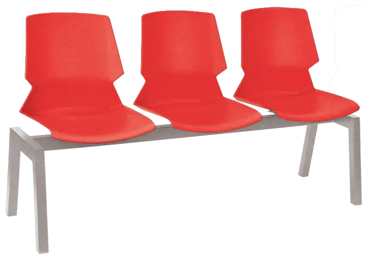 PRETTY 3, plastová lavice do čekárny, 3-sedák, červená, kostra stříbrná