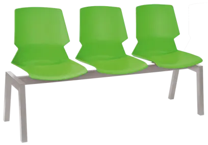 PRETTY 3, plastová lavice do čekárny, 3-sedák, zelená, kostra stříbrná