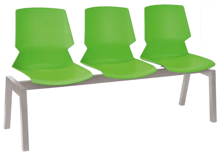 PRETTY 3, plastová lavice do čekárny, 3-sedák, zelená, kostra stříbrná