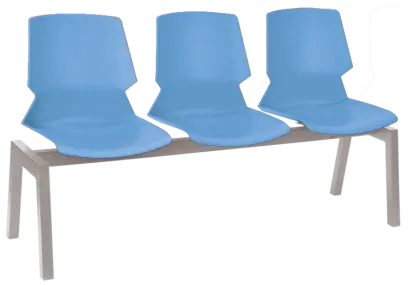 PRETTY 3, plastová lavice do čekárny, 3-sedák, světle modrá, kostra stříbrná