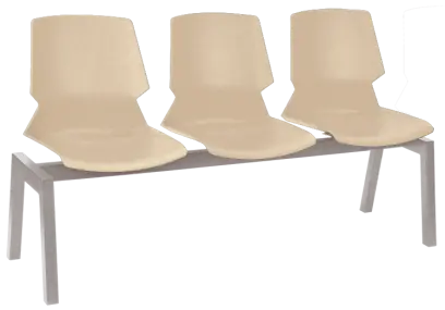 PRETTY 3, plastová lavice do čekárny, 3-sedák, světlá káva, kostra stříbrná