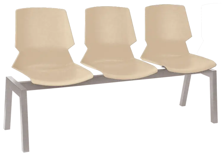 PRETTY 3, plastová lavice do čekárny, 3-sedák, světlá káva, kostra stříbrná