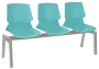 PRETTY 3, plastová lavice do čekárny, 3-sedák, tyrkysová, kostra stříbrná