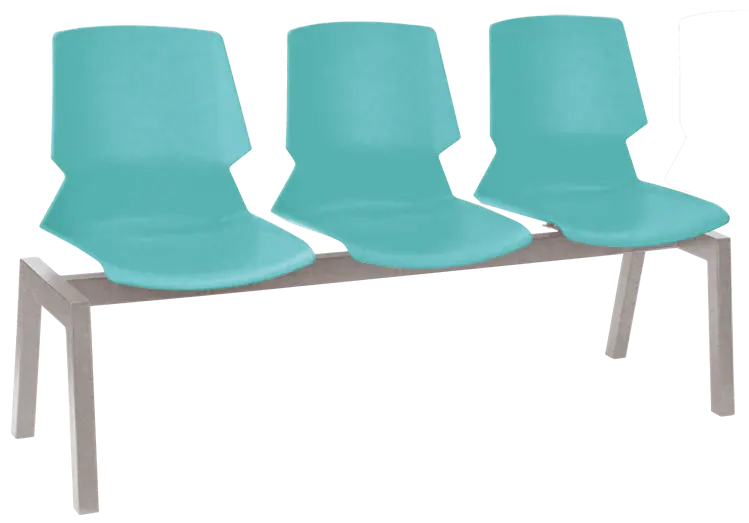 PRETTY 3, plastová lavice do čekárny, 3-sedák, tyrkysová, kostra stříbrná