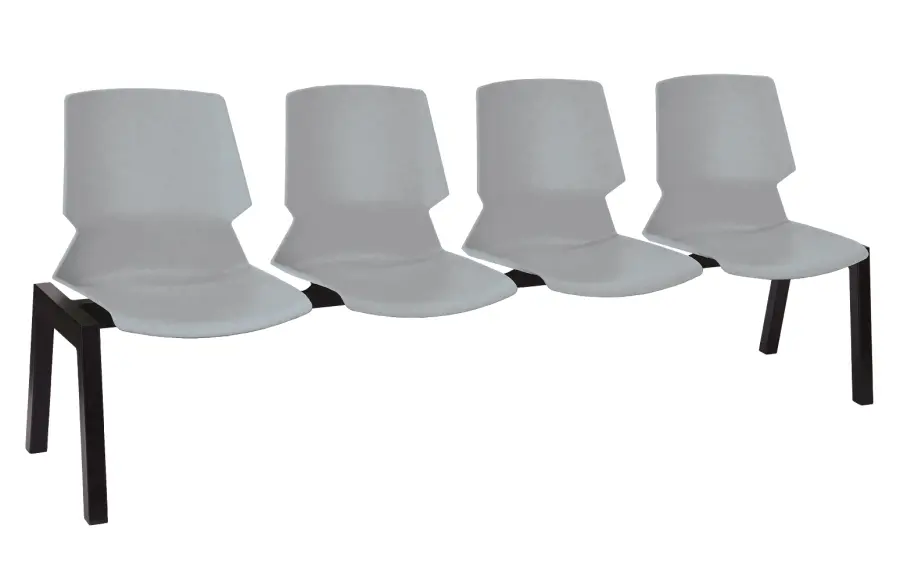 PRETTY 4, plastová lavice do čekárny, 4-sedák, světle šedá, kostra černá