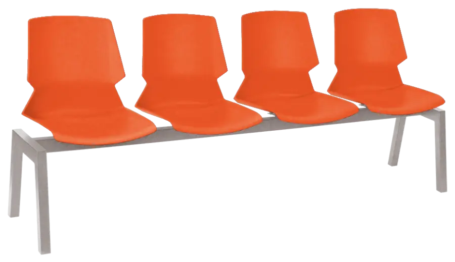 PRETTY 4, plastová lavice do čekárny, 4-sedák, oranžová, kostra stříbrná