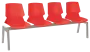 PRETTY 4, plastová lavice do čekárny, 4-sedák, červená, kostra stříbrná