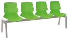 PRETTY 4, plastová lavice do čekárny, 4-sedák, zelená, kostra stříbrná