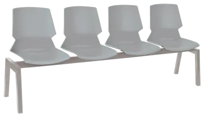 PRETTY 4, plastová lavice do čekárny, 4-sedák, světle šedá, kostra stříbrná