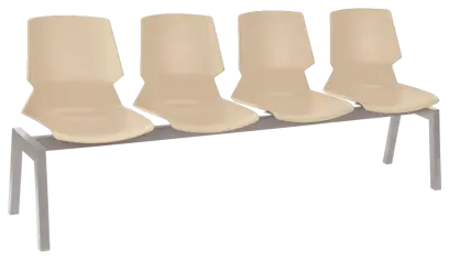 PRETTY 4, plastová lavice do čekárny, 4-sedák, světlá káva, kostra stříbrná