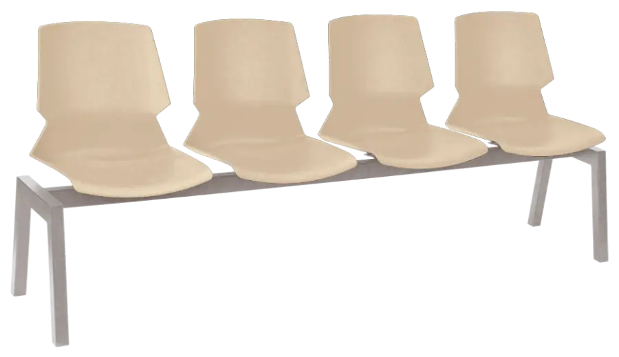 PRETTY 4, plastová lavice do čekárny, 4-sedák, světlá káva, kostra stříbrná