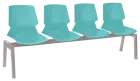 PRETTY 4, plastová lavice do čekárny, 4-sedák, tyrkysová, kostra stříbrná