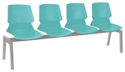 PRETTY 4, plastová lavice do čekárny, 4-sedák, tyrkysová, kostra stříbrná