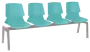 PRETTY 4, plastová lavice do čekárny, 4-sedák, tyrkysová, kostra stříbrná