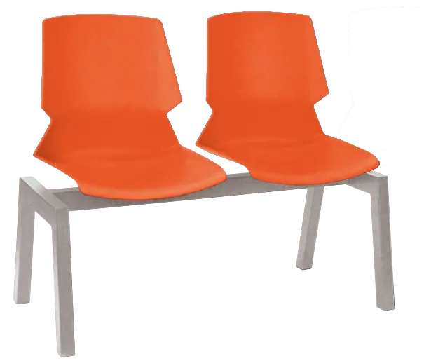 PRETTY PLUS 2, plastová lavice do čekárny, 2-sedák, oranžová, kostra stříbrná