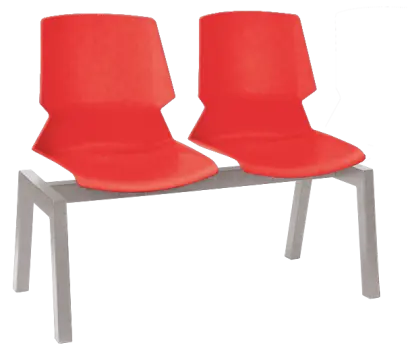 PRETTY PLUS 2, plastová lavice do čekárny, 2-sedák, červená, kostra stříbrná