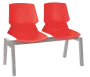 PRETTY PLUS 2, plastová lavice do čekárny, 2-sedák, červená, kostra stříbrná