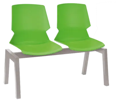 PRETTY PLUS 2, plastová lavice do čekárny, 2-sedák, zelená, kostra stříbrná