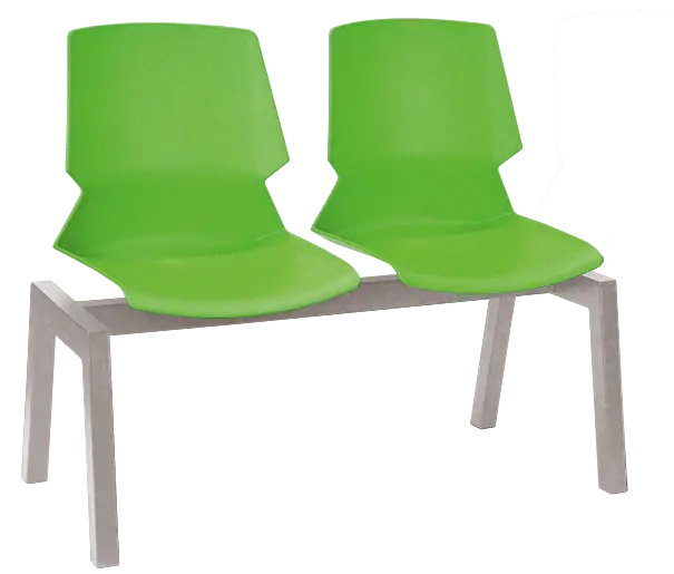 PRETTY PLUS 2, plastová lavice do čekárny, 2-sedák, zelená, kostra stříbrná