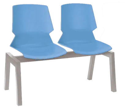 PRETTY PLUS 2, plastová lavice do čekárny, 2-sedák, světle modrá, kostra stříbrná