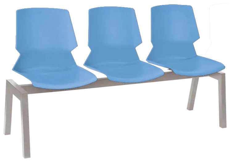 PRETTY PLUS 3, plastová lavice do čekárny, 3-sedák, světle modrá, kostra stříbrná