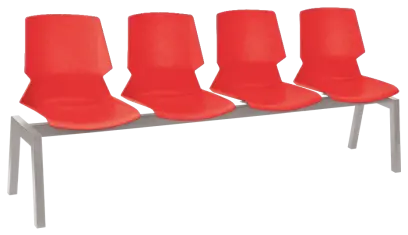 PRETTY PLUS 4, plastová lavice do čekárny, 4-sedák, červená, kostra stříbrná