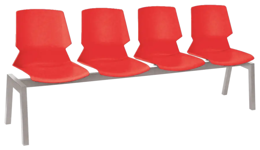 PRETTY PLUS 4, plastová lavice do čekárny, 4-sedák, červená, kostra stříbrná