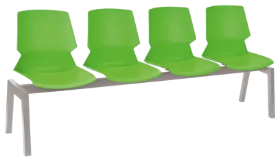 PRETTY PLUS 4, plastová lavice do čekárny, 4-sedák, zelená, kostra stříbrná